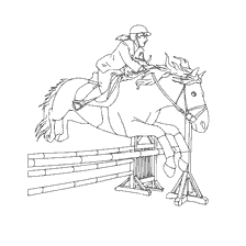 coloring page: A rider jumps over   on a horse