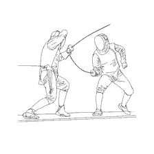 coloring page: Two swordsmen in a combat match
