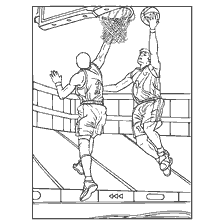 coloring page: Coloring with basketball moment - dunk and protection