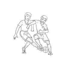 coloring page: Two boys playing football