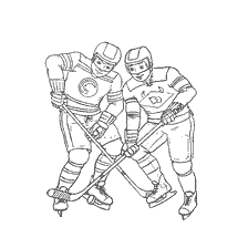 coloring page: Two hockey players in the fight for the puck