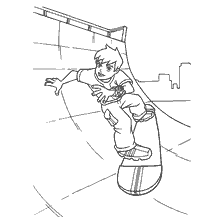 coloring page: Coloring skateboarder performing the trick