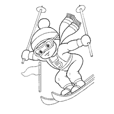 coloring page: Mountain ski boy with sticks