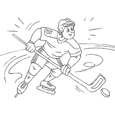 coloring page: Hockey player in motion with a stick