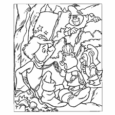 Het kleuren van Bear Gummy met personages die het plan bespreken