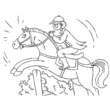 coloring page: Drawing with an equestrian who jumps through an obstacle