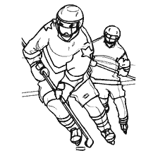 coloring page: Drawing of hockey players competing on ice