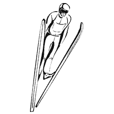 coloring page: A skier in flight from a ski jump