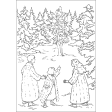 Dessin avec les personnages des Chroniques de Narnia au pommier magique