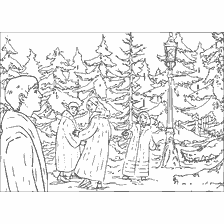 Scène de coloration des Chroniques de Narnia: Un Lion, une Sorcière et un Armoire avec une affiche Lanterne