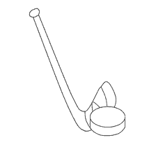 Imagen simplificada de palo de hockey y puck para colorear