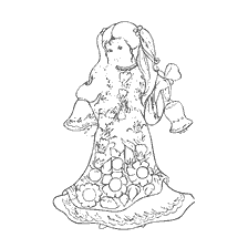 Tekening van een meisje in een outfit met bloemen patronen