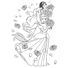 Tekening van Assepoester, Ariel en sneeuwwit met bloemen