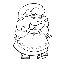 coloring page: Picture with coloring doll with large curls and dress