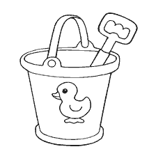 coloring page: A bucket with a duckling and a spatula