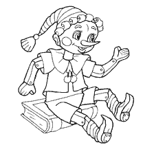 coloring page: Coloring picture of Buratino sitting on a book