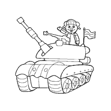 coloring page: Coloring of a toy tank with a boy figure