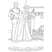 coloriage: Cendrillon et Prince près de la cheminée avec des bas du Nouvel An