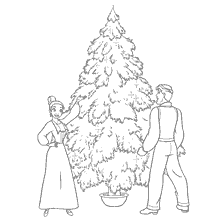 coloriage: Disney princesses décorent un arbre de Noël