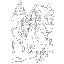 coloriage: Blanche-Neige et Prince célèbrent le Nouvel An dans la forêt hivernale