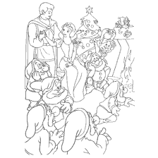 coloriage: Coloration avec le blanc de neige et les sept nains célébrant la nouvelle année