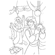 coloriage: Aladin et Jasmine décorent la maison pour le Nouvel An