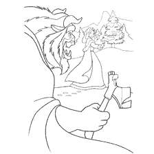 coloriage: Disney princesses au milieu du sapin d'hiver dans les bois