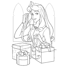 coloriage: Princesse Aurora prépare des cadeaux pour le Nouvel An