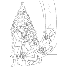 coloriage: Princesse Aurora et Prince avec un arbre de Noël