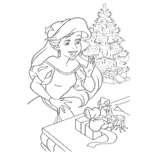 coloriage: Disney Princesse Coloriage: Ariel et cadeaux du Nouvel An