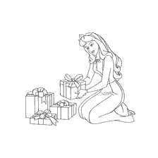 coloriage: Disney Princess Aurora avec les cadeaux du Nouvel An