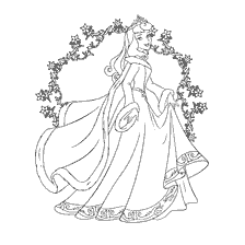 coloriage: Disney Princesse Aurora coloriage en tenue d'hiver contre les éléments floraux