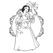 coloriage: Snow White célèbre le Nouvel An avec un cadeau
