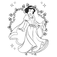 coloriage: Couleur Princesse Blanche Neige se préparant pour le Nouvel An
