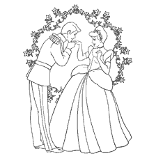coloriage: Coloriage Cendrillon et Prince sur le fond du décor du Nouvel An