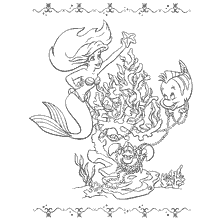 coloriage: Coloration de la petite sirène avec des amis contre les récifs coralliens