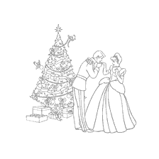 coloriage: Cendrillon et Prince à l'arbre de Noël, livre de coloriage pour les enfants