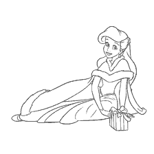 coloriage: Colorer la princesse Ariel avec un cadeau du Nouvel An
