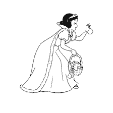 coloriage: Blanche Neige dans une jupe décore l'arbre de Noël avec une balle