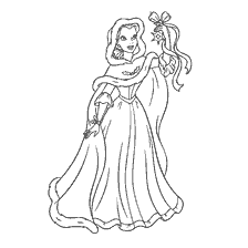 coloriage: Dessin de princesse Belle de Disney se préparant pour le Nouvel An