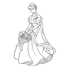 coloriage: Coloration avec Cendrillon dans une tenue d'hiver avec un bouquet