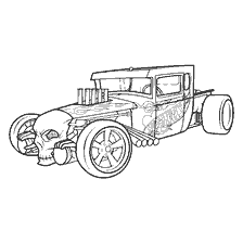Gemälde Roadster Auto mit Schädel und Flammeneffekten