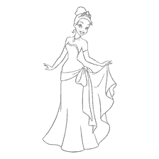 pagina da colorare: Disegno della principessa Tiana in un vestito festivo