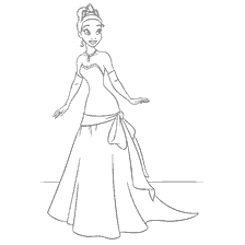 pagina da colorare: Principessa Tiana in vestito nuovo dalla principessa e la rana
