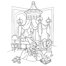 pagina da colorare: Colorazione con personaggi principessa e rana nella stanza di Charlotte