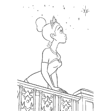 pagina da colorare: Principessa Tiana dalla principessa e la rana guarda alle stelle
