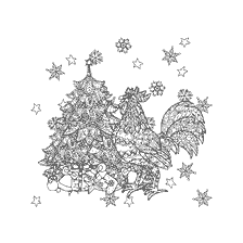 Bir rooster ve Noel ağacı ile renklendirme