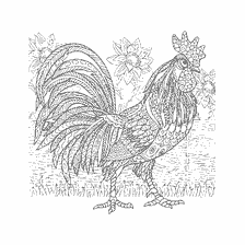 Çiçeklerle bir rooster çizimi