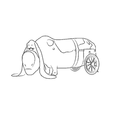 página para colorear: Basset Hound Pops en una silla de ruedas de los dibujos animados La vida secreta de las mascotas