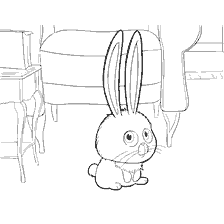 página para colorear: Imagen con un conejo bola de nieve de los dibujos animados La vida secreta de las mascotas sentadas en el suelo